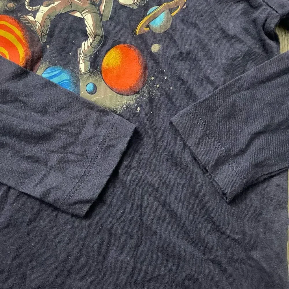 Old Navy Boys Navy Star Astronaut Planets Space Long Sleeve Graphic Tee Size 6/7
